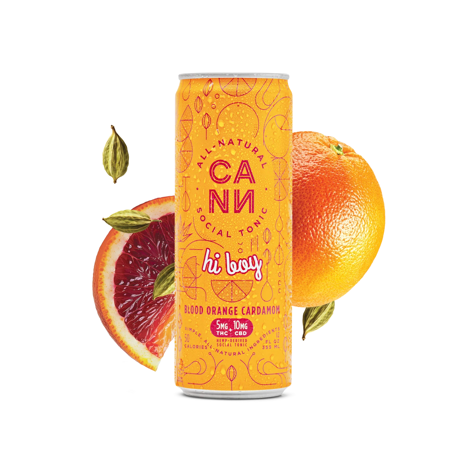 Cann Hi Boy Sparkling Water 12oz 5MG THC + 10MG CBD / Blood Orange Cardomom